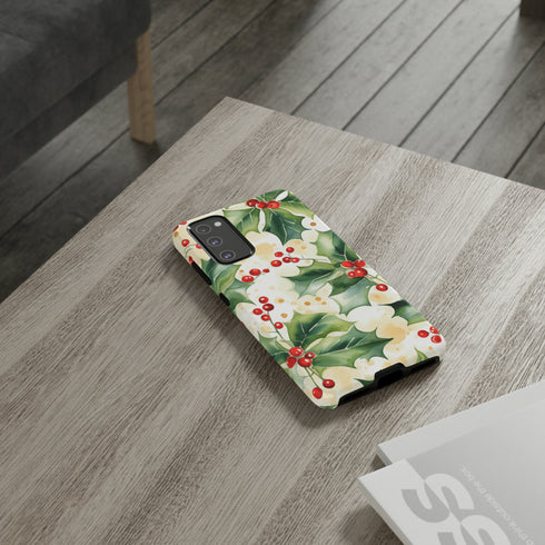 Christmas Holly on a Golden Background - Impact Resistant Phone Case